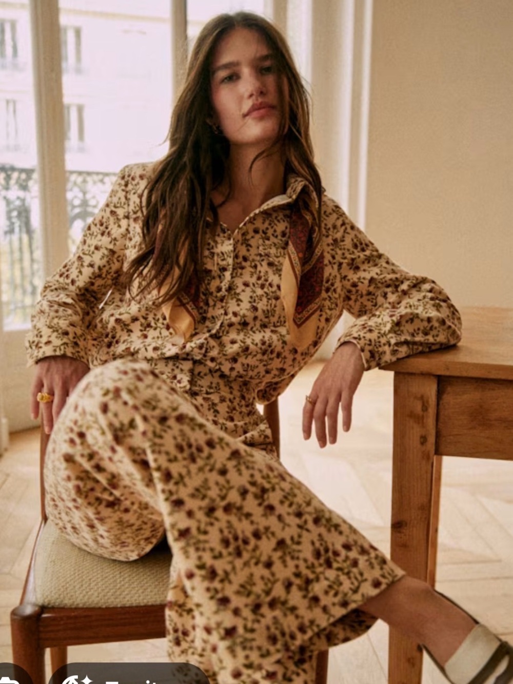 Sezane Cream Floral Button-Up Top